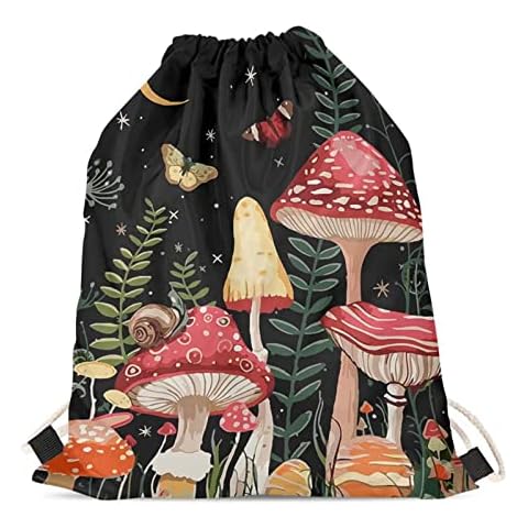 WELLFLYHOM Large Drawstring Bag for Girls Teens Kids Women String Backpack Fabric Gym Sack Cinch Bag, 0 Mushroom Moon Star Butterfly, L Cover
