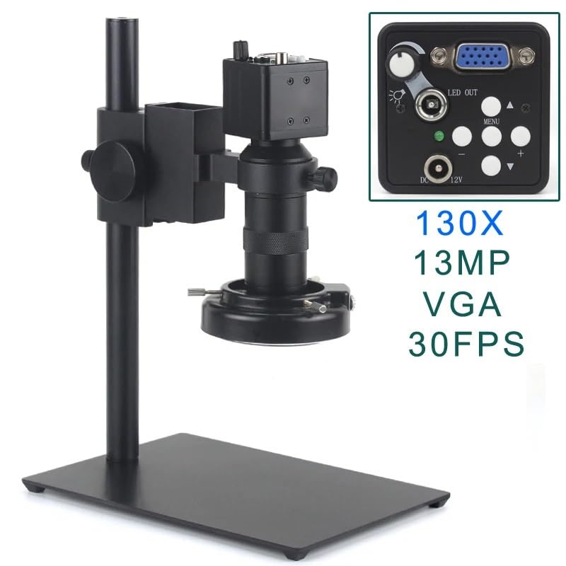 Microscope 48MP 4K 2K HDMI VGA Industrial Digital Video Microscope Camera Monocular 130X Zoom C-Mount Lens for PCB Phone Repair Soldering(13MP VGA)