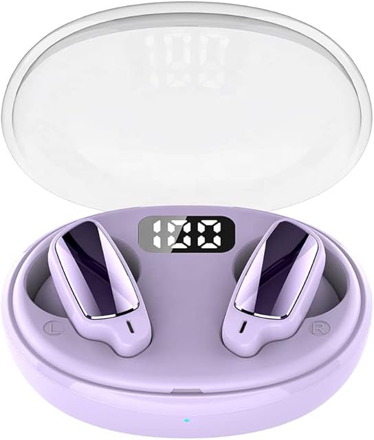 RANZAH Wireless Headphones, Bluetooth 5.3 Light Weight Stylish Design Waterproof Earphones, Built in Microphone HiFi Sound Noise Cancelling Earbuds, Wide Compatibility (Purple)