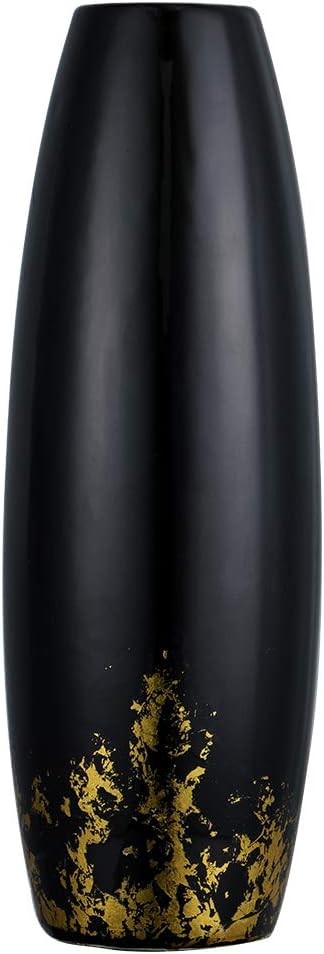 Teagas 9.5in Modern Ceramic Flower Vase Black and Gold Tall Vases for Home Office Wedding Party Decor