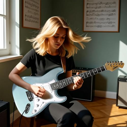 Ermik Solid Body Electric Guitar Kit with Amp 20W, Strings, Strap, Digital Tuner, Picks, Gig Bag, Cable, Tremolo Bar, 39" Full Size Guitar HSS Pickups Guitarra Electrica Beginner Gift by ermik - Used condition - Image 6