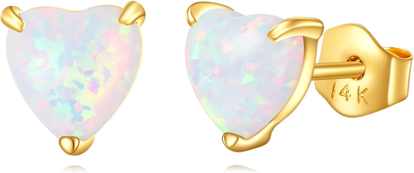 KECHO 14K Real Gold Opal Stud Earrings Solid Gold Opal Earrings Kt Gold Jewelry Yellow Gold Gifts for Women