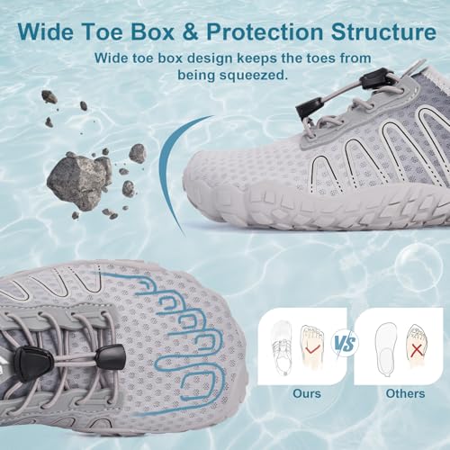Image of Hike Barefoot Water Shoes for Women Men Footwear, Quick Dry Wide Toe Box Pro Beach Swim Athletic Sports Shoes, Non-Slip Lightweight Aqua Shoe for Pool Hiking Walking Kayaking Diving Surfing