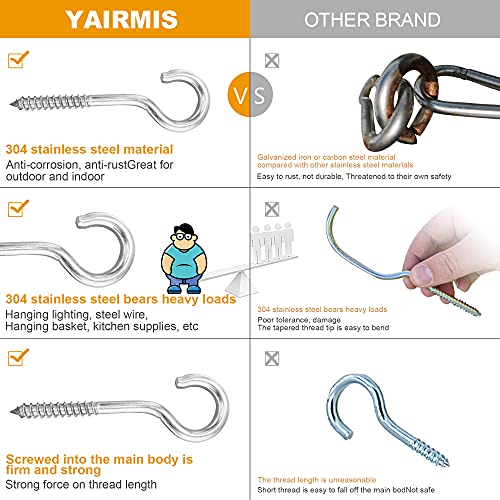 YAIRMIS 5 inch 8-Pack 304 Stainless Steel Heavy-Duty Screw Eye Hook Eye Bolts, Suitable for Rowing Racks, Hammock, Awning, Hanging Chair, Swing Chair, Fixed Cable, Chain，Hanging Basket (8-Pack) by YAIRMIS - Image 3