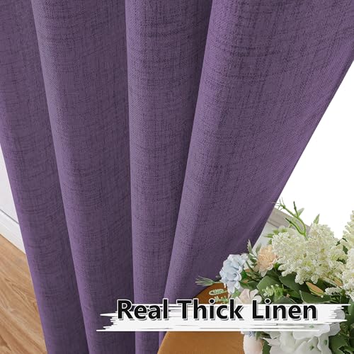 Tollpiz Short Linen Curtain Bedroom Rod Pocket Semi Sheer Curtains Burlap Light Filtering Thick Linen Drape for Living Room, 38 x 54 inches Long, Royal Purple, Set of 2 Panels by Tollpiz - Used condition - Image 3