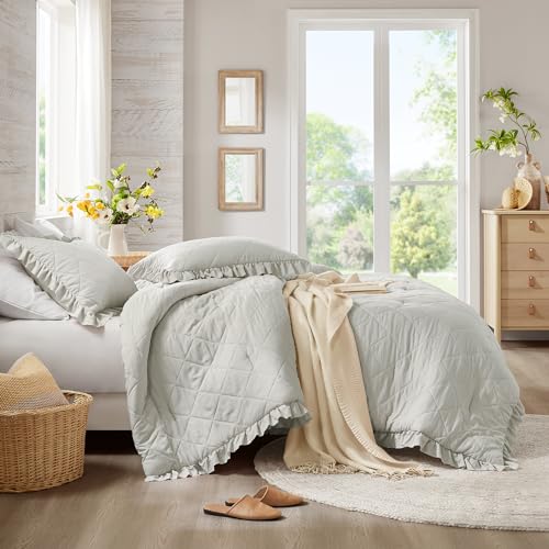 Gray-Ruffle-Bedding-Set-Shabby-Chic-Farmhouse-Queen-Size-Comforter-Boho-Fluffy-Cozy-Washed-Microfiber-Full-Bed-Sets-3-Piece-with-Ruffled-Pillow-Shams Gray Ruffle Bedding Set Shabby Chic Farmhouse Queen Size Comforter Boho Fluffy Cozy Washed Microfiber Full Bed Sets 3 Piece with Ruffled Pillow Shams