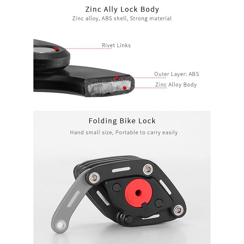Lucchetto pieghevole per bicicletta, resistente in lega di zinco, antifurto con staffa di montaggio, catena flessibile da 83 cm, per bici da strada, mountain bike, nero