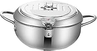 Vista 1 de Olla de acero inoxidable, sartén de aceite con termómetro, freidora de fondo plano desmontable de 7.9 in/9.4 in para anillos de calamar perfectos