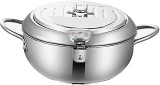 Stainless Steel Stockpot, Oil Frying Pan with Thermometer, 20CM/24CM Detachable Flat Bottom Deep Fryer for Perfect Squid Rings, Crispy Dishes