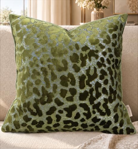 MuseHaus Cut Velvet Throw Pillow Cover, 20x20 Inch, Dark Green Blue Leopard | Luxurious Animal Print Cushion Cover, Cut Velvet Texture, Gentle Sheen, Hidden Zipper, Accent for Sofa Couch Bed and Chair