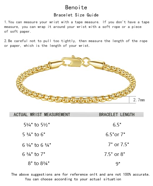 BENOITE Gold Bracelets for Women Men Bracelet Square Rolo Round Box 14K Gold Chain Bracelet for Women & Men Gold Jewelry 6.5, 7, 7.5, 8, 9 in (9 Inches) (8 Inches) by BENOITE - Image 8