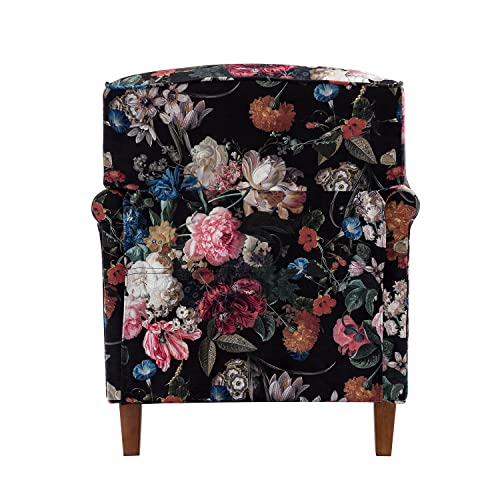Hulala Home Modern Accent Chair With Retro Wood Legs, Comfy Upholstered Armchair With Removable Cushion, Floral Design Single Sofa Chair For Living Room Bedroom Office, Black #TOP4