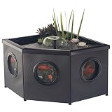 Aquagarden Raised Window Pond Corner Mocha | Hochteich mit Sichtfenster, Inpond Pumpe & Filter, Pflanzkorb, Wasserspiel | stilvoller Eckteich für Garten, Terrasse & Hof