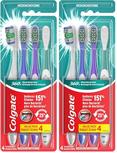 Image of Colgate 360 Adult Toothbrush, Medium (4) Pack, Battery Powered, Red