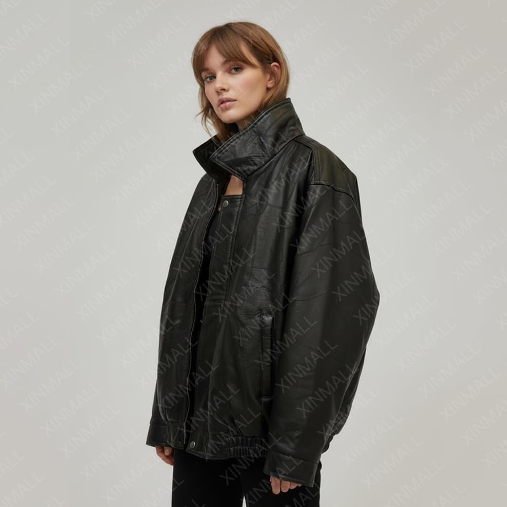Men’s Genuine Leather Motorcycle Jacket Black Bomber Style Zip-Up Baseball Collar Biker Leather Coat