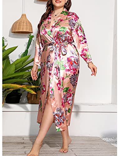 Yuakou Women Kimonos Robes Bathrobe Lightweight Silk Floral Sleepwear Plus Size Long V-Neck Casual Ladies Loungewear #TOP1