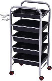 LAJUU Carts,Storage Hand Trucks,Kitchen Movable Trolleys, 5 Tier Beauty Salon Cart with Drawers,Metal Holder,Spa Rolling Trolley