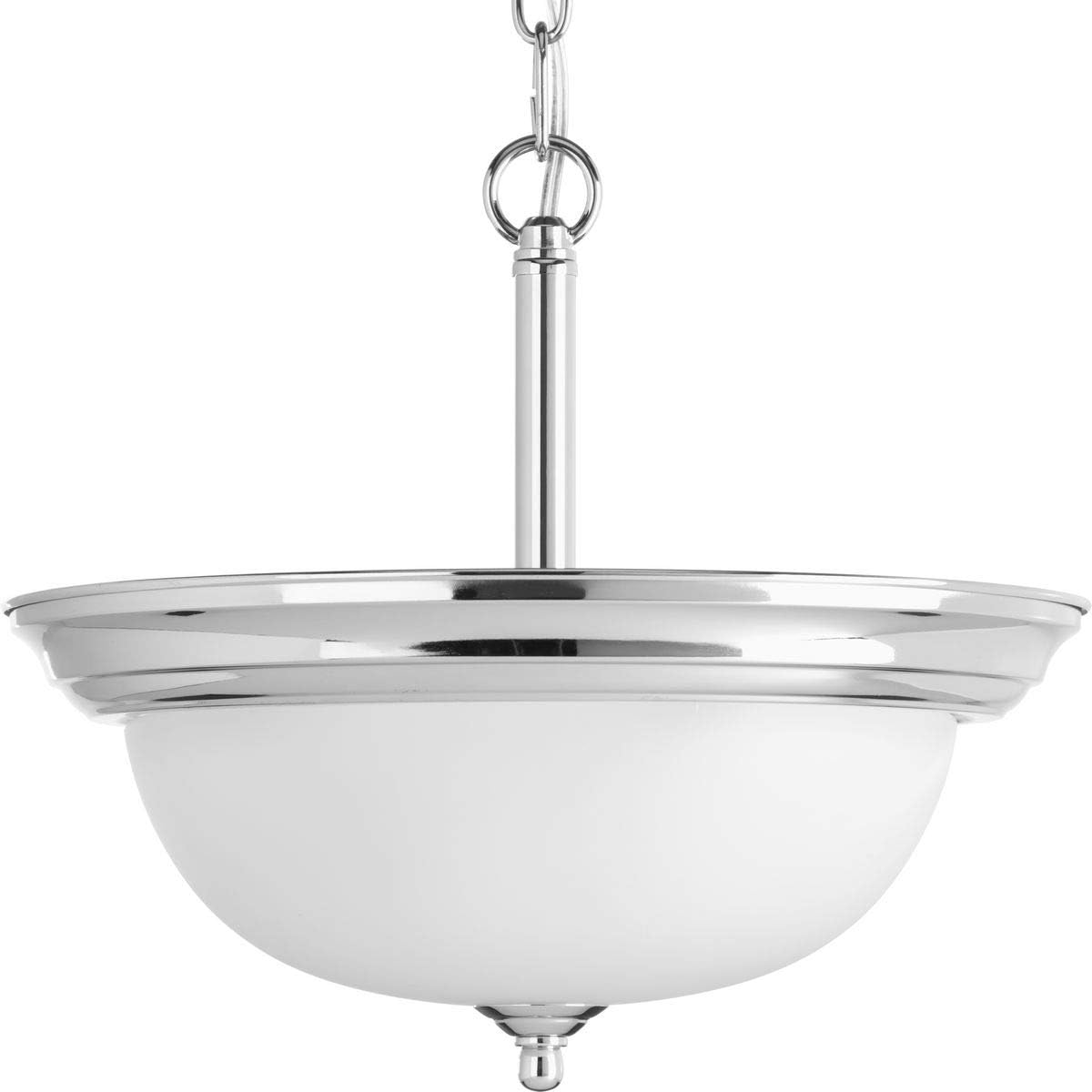 Progress Lighting 2-Light Ceiling Light, Semi-Flush Mount or Hanging Ceiling Light Fixture for Interior Kitchen Lights or Hallway, 13-3/16" by 11-5/16", Polished Chrome, Etched Glass Shade