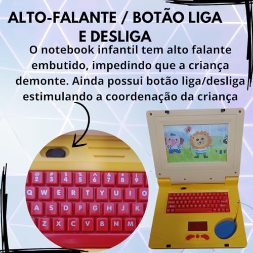 Notebook Computador LapTop Infantil Musical a pilhas AA, Mouse Integrado e Tela Dobrável 