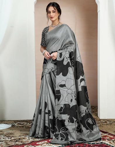 Image of SIRIL Women's Cotton Printed Saree With Unstitched Blouse Piece