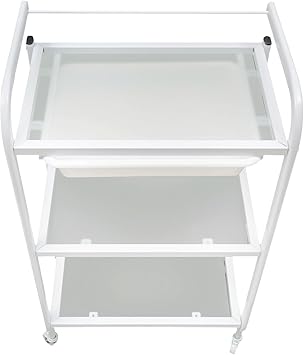 Rolling Trolley Cart with Drawer, Iron 3-Tier Beauty Salon Spa Storage Organizer with Wheels Portable Storage Cart, Storage Tools for Nail Salon Hairdresser White