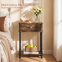 Side Table, Nightstand Table with Drawer, Mid Century Modern End Table with Spindle Wood Legs for Living Room, Bedroom, Rustic Brown — image 4