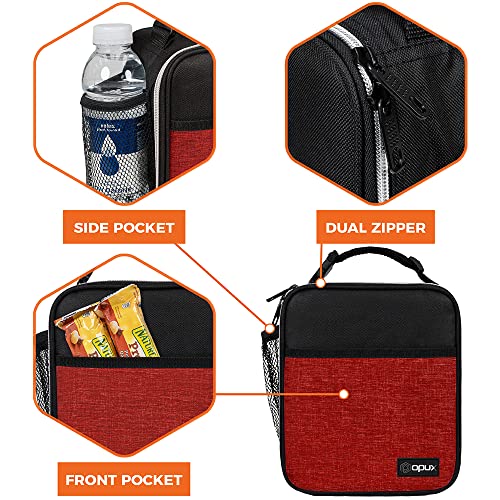 Opux Premium Insulated Lunch Box, Soft School Lunch Bag For Kids Boys Girls, Leakproof Small Lunch Pail Men Women Work, Reusable Compact Cooler Tote Lunchbox For Office Adult, Heather Red #TOP6