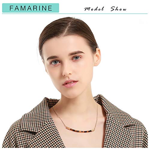 FAMARINE Tortoise Shell Collar Necklace, Tortoise Resin Curved Bar Pendant Thin Chain Necklace 17" for Women Lover, Gold2