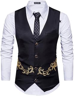 Dninmim Men's Floral Embroidery Vest Sleeveless Single Buttons Wedding Party Business Suit Waistcoat