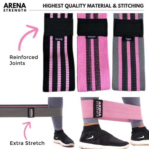 Arena Strength Fabric Booty Bands - Fabric Exercise Bands For Legs And Butt | Fabric Resistance Bands | Hip Resistance Bands Set Of 3 With Workout Guide And Carry Case #TOP1
