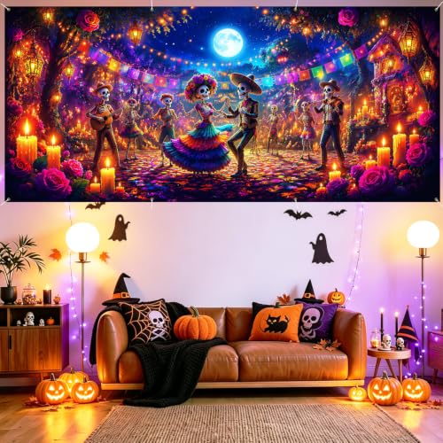 Image of Halloween Garage Door Decorations 6 x 13 ft, Skeleton Party Cover