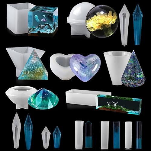 Epoda 13 Stück Epoxidharz Formen, Sphärische, Kubische, Pyramide, Kristal...