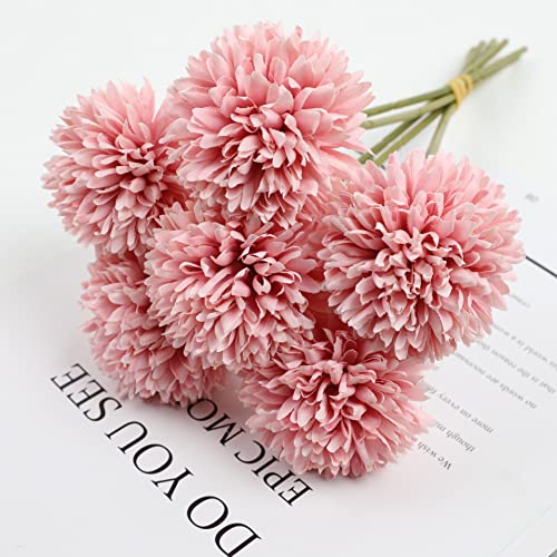 HAOSHICS 5 piezas de flores artificiales, flores falsas de seda, plástico, hortensias artificiales realistas arreglos florales decoración de boda centros de mesa (rosa) Cover