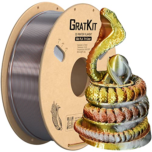 Image of Gratkit Silk Tri-Color PLA Filament,Coextrusion PLA Filament 1.75mm, + /-0.03mm, 1KG /Roll, Silk PLA Gold & Copper & Silver