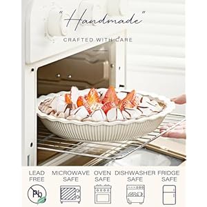 getstar Ceramic Pie Pan Set of 2, 9 inch Pie Dish for Baking, Non-Stick, Oven & Dishwasher Safe, Farmhouse Decor Quiche Baking Dish, Pie Plate, Deep Dish Pie Pan (Embossed Stripes+Dots) getstar Ceramic Pie Pan Set of 2 9 inch Pie Dish for Baking Non Stick Oven Dishwasher Safe Farmhouse Decor Quiche Baking Dish Pie Plate Deep Dish Pie Pan Embossed StripesDots