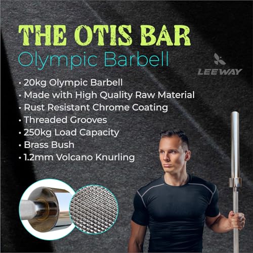 Image of Leeway Olympic Weight Lifting 50kg Set | 7ft Chrome Barbell + 51mm Rubber Coated I Plates | Heavy Duty Home Gym & Commercial Fitness Equipment | (Black, 50kg Set (2.5kgX2 + 5kgX2 + 7.5kgX2 + 10kgX2))