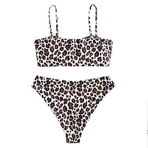 ZAFUL Damen Bikini Set, Bandeau-Bikini mit Leopardenmuster Hoch...