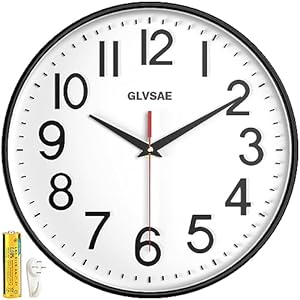Wall Clock 12 Inches Non-Ticking Wall Clocks Battery Operated Large Easy to Read with Stereoscopic Dial Ultra-Quiet Movement Quartz for Office Classroom School Home Bedroom Kitchen