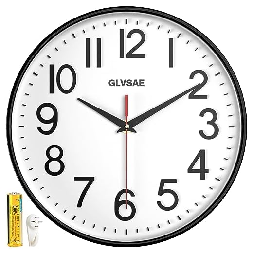 Wall Clock 12 Inches Non-Ticking Wall Clocks Battery Operated Large Easy to Read with Stereoscopic Dial Ultra-Quiet Movement Quartz for Office Classroom School Home Bedroom Kitchen