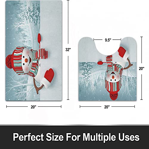 FALOME 2-teilige rutschfeste Badematte,Schneemann lächelndes Maskottchen im 3D-Stil mit Hut und Schal Snowy Mountains… – Bild 3