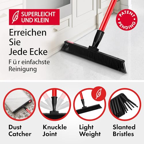 Tyroler Japanischer Gummibesen mit Stiel | Kehrbesen-Kopf aus 100% Naturkautschuk 30 cm | Besen mit Stiel und 140 cm Anti-Rost-Griff | Besen Innen | Gummibesen Tierhaare – Bild 3