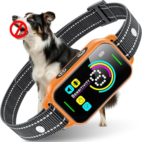 Image of DINJOO Bark Collar for Large Medium Small Dogs - Smart AI 1S Stop Barking, Anti Barking Device & Dog Training Collar with Beep, Vibration & 8-Level Sensitivity, IP67 Waterproof - Pastel Orange
