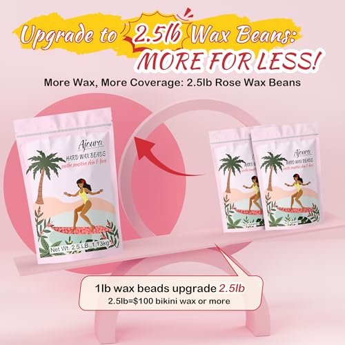 Image of Ajoura 2.5LB Wax Beads for Hair Removal, Rose Hard Wax for Coarse Hair, Perfect for Brazilian, Bikini, Eyebrow, Legs, Facial, and Full Body Waxing, At-Home Wax Refill for Women and Men