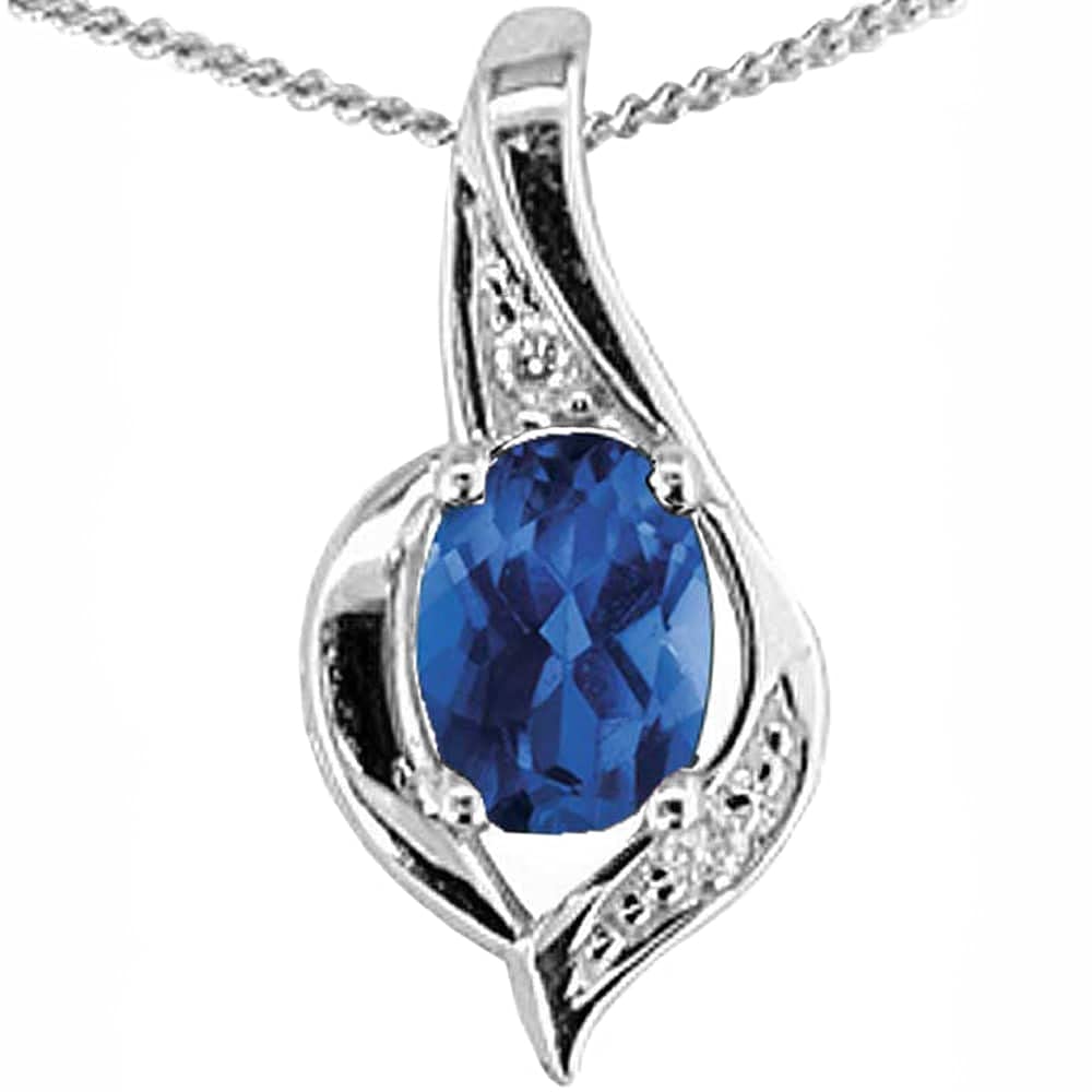 TJH Collection9ct White Gold Sapphire and Diamond Oval Pendant P1860W/9-10 SAPH