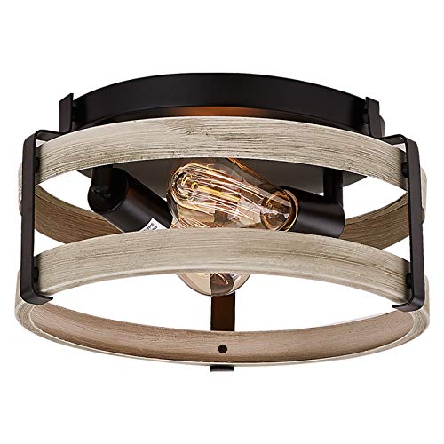 Sophisa Hallway Flush Mount Ceiling Light Fixtures Farmhouse Rustic Ceiling Lamps Metal Antique White Wood Grain Ceiling Lighting for Bedroom Entrance Dining Room Kitchen.