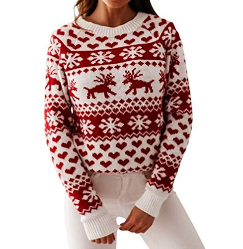 NJYBF Jersey cálido de manga larga para mujer joven, ideal para otoño e invierno, con cuello redondo y diseño navideño de reno y nieve, suave, informal y cálido Cover