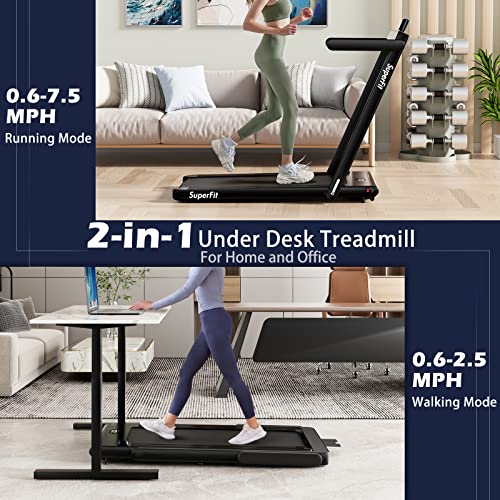 Image of Goplus 2 in 1 Folding Treadmill, 2.25HP Superfit Under Desk Electric Treadmill, Installation-Free with Remote Control, APP Control and LED Display, Walking Jogging for Home Office