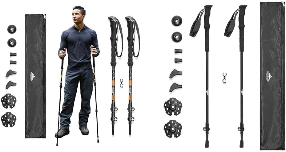 Cascade Mountain Tech Bastones de senderismo  Bastones de senderismo de aluminio y fibra de carbono con cierres rápidos (juego de 4)