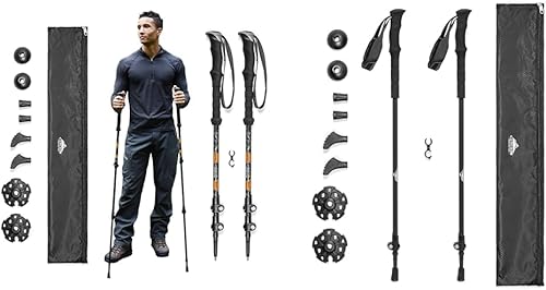 Cascade Mountain Tech Bastones de senderismo Bastones de senderismo de aluminio y fibra de carbono con cierres rápidos (juego de 4)