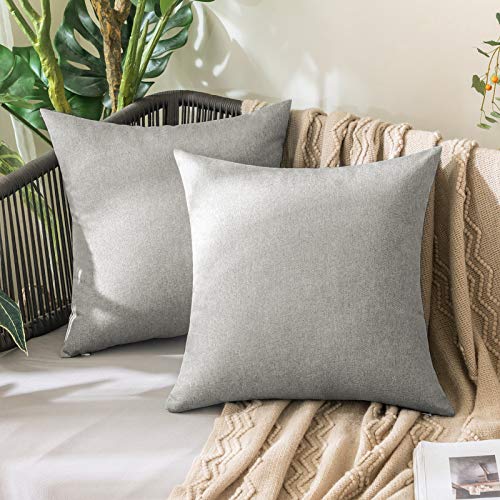 MIULEE Funda Cojines Exterior Impermeable de Lino Fundas de Almohadas Suave de Sofá Almohadas Decorativas para Salón Cama Silla Habitacion Oficina Dormitorio Lumbar 45x45 cm 2 Piezas Gris Blanco